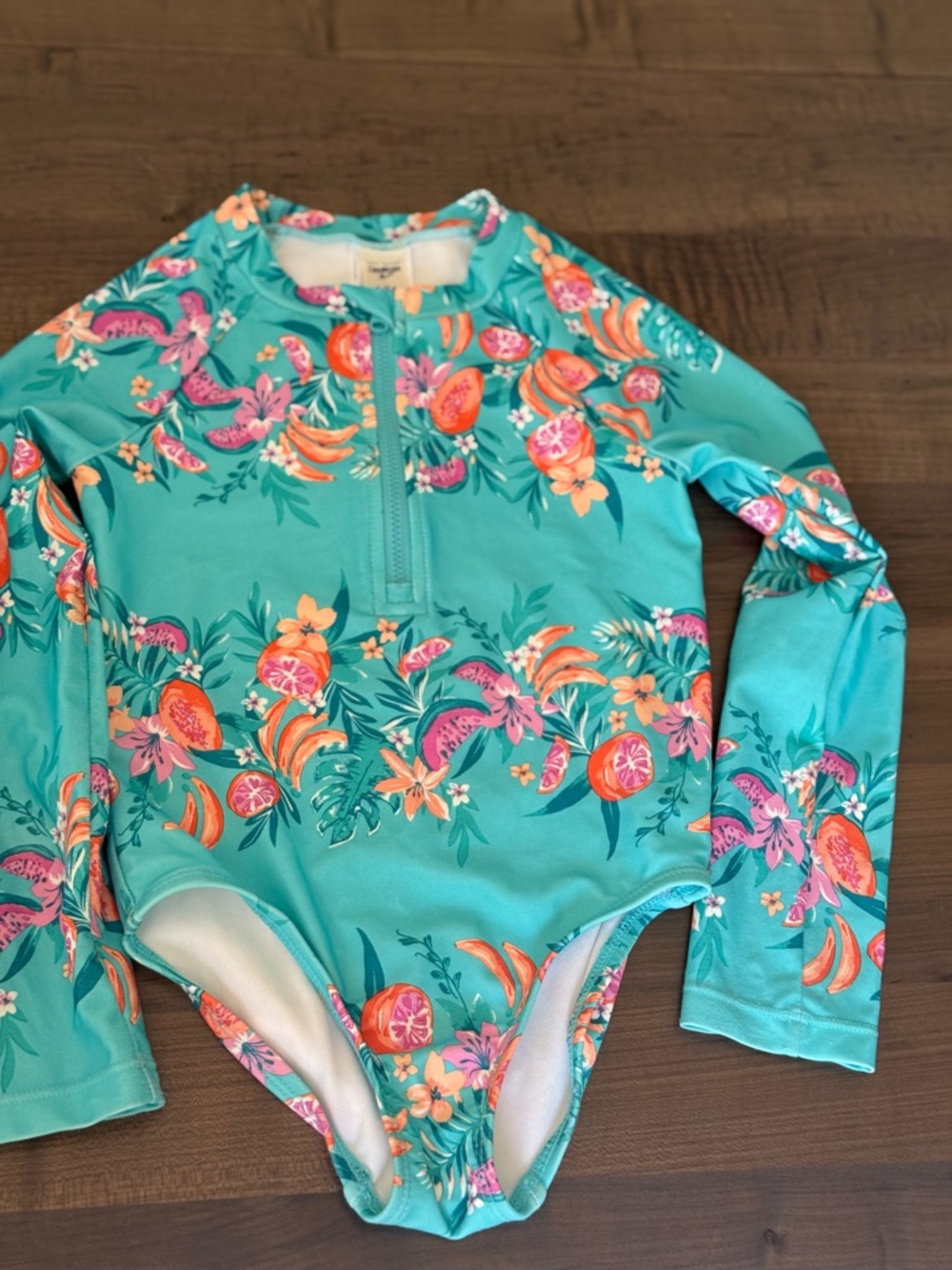 OshKosh B'gosh Teal Floral Long-Sleeve Rash Guard